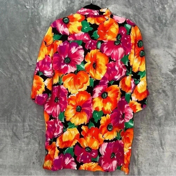 Perry Ellis Vibrant Floral Tulip Button Down Short Sleeves‎ Side Slits Sz XL - Picture 2 of 9